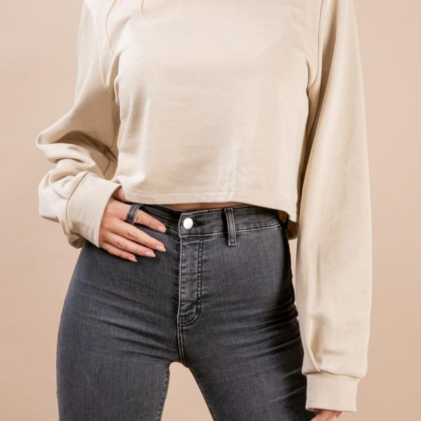Cropped Sweater im Oversize-Look in Beige